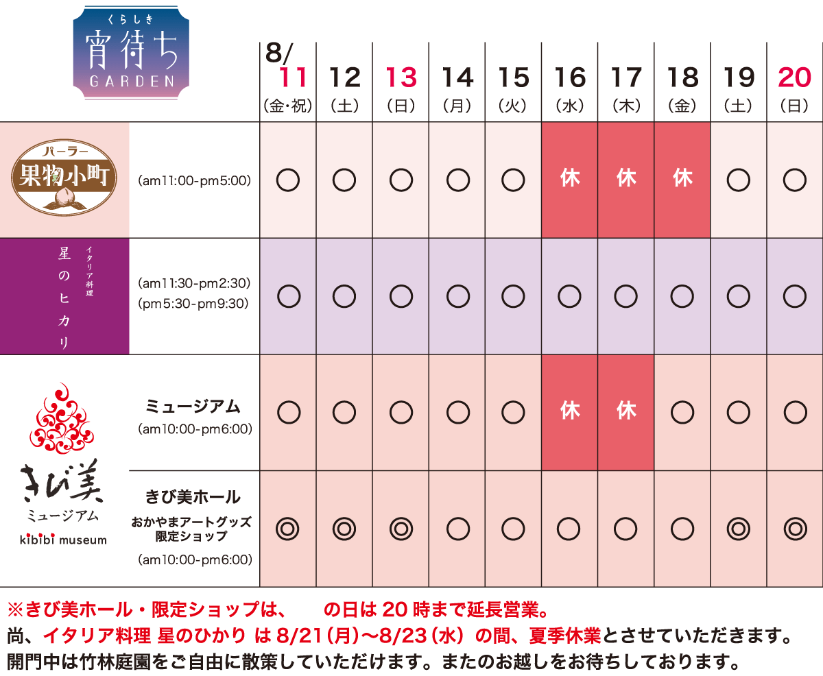 夏季休暇のお知らせ